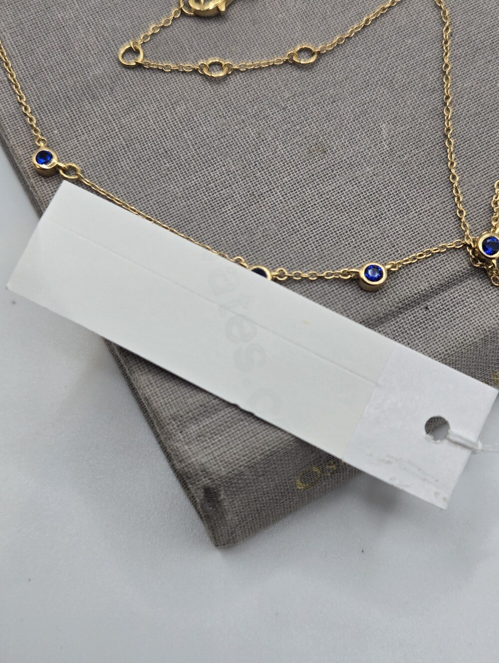 Madewell Gold Demi-Fine Sapphire Choker Necklace Dainty Chain 16" CZ Sparkle - Picture 3 of 10